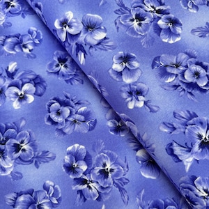 Flowerhouse - Brightly So - Tonal Floral Blue Fabric by Debbie Beaves - Cotton Fabric