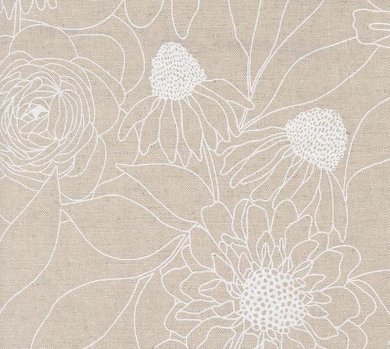 Botany Mochi Linen Paper: Floral Cotton Linen Fabric by Alli K Design