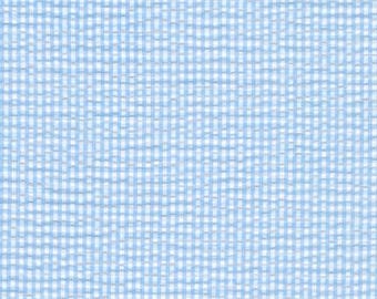 Seersucker Check Cornflower Fabric - Width 56" - Cotton & Polyester Blend