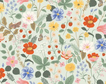 Erdbeerfelder Baumwollstoff: Rifle Paper Co. Floral Mint Print