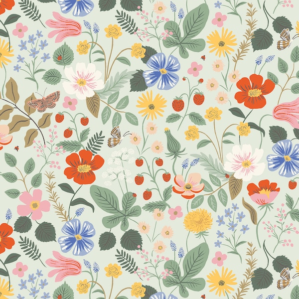 Cotton + Steel - Strawberry Fields - Floral Mint Fabric by Rifle Paper Co. - Cotton Fabric