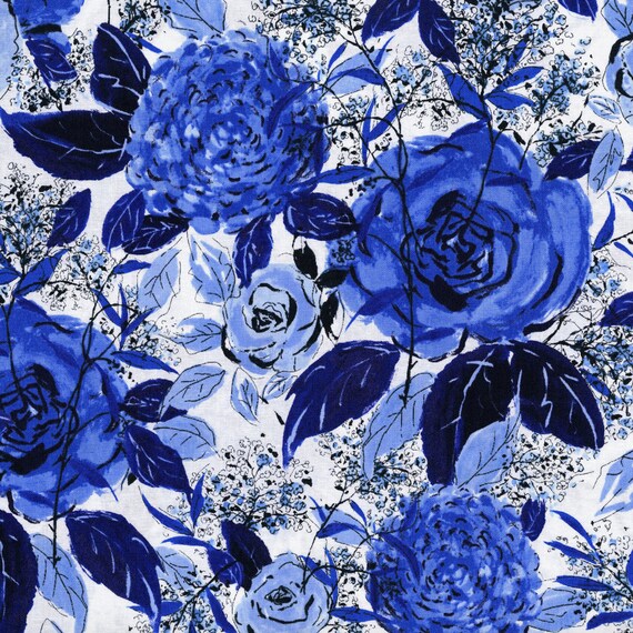 Rjr Fabrics Rose Hutch Favorite Floral Delft Cotton Fabric Etsy