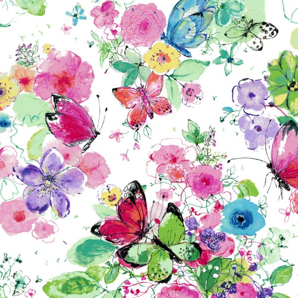 RJR Fabrics - Bloom Bloom Butterfly - Meadowland Carnation - Cotton Fabric