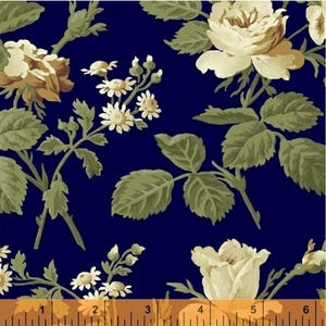 Evelyn - Florals Blue Fabric by Whistler Studios - Cotton Fabric