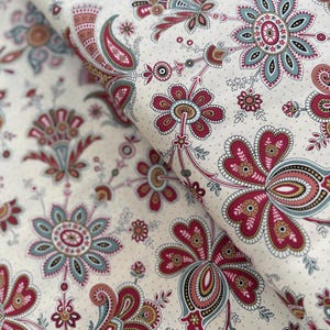 Emma - Cream Jacobean Floral Fabric by Kathy Hall - Cotton Fabric