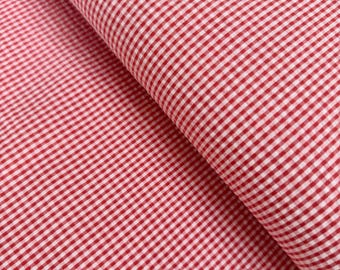 Seersucker Check Coral Fabric - Width 56" - Cotton & Polyester Blend