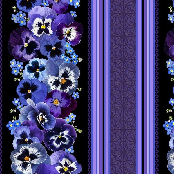 Timeless Treasures - Pansy Paradise - Pansy 11" Stripe Fabric by Gail Cadden - Digital Print - Cotton Fabric