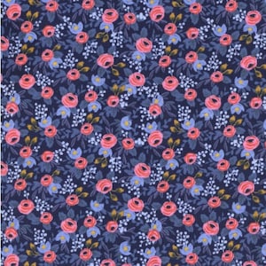 Les Fleurs – Rosa Navy Fabric by Rifle Paper Co. for Cotton + Steel - Cotton Fabric