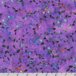 Venice Foliage Lilac cotton fabric by Christiane Marques for Robert Kaufman featuring watercolor vines and colorful leaves on a lilac background, perfect for quilting, apparel, bags and home décor.