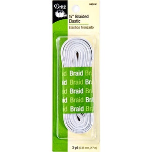 Dritz - 1/4″ Braided Elastic White 3 yd long 9330W - 1 Roll of 1/4 inch x 3 yd Elastic