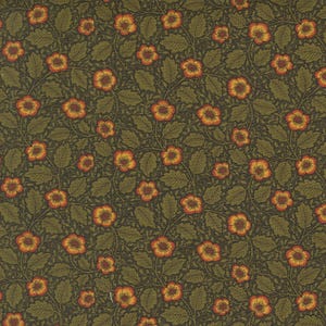 Morris Manor – Tela floral Antipodes color ébano de Barbara Brackman / Moda 8396 20 / Tela de algodón