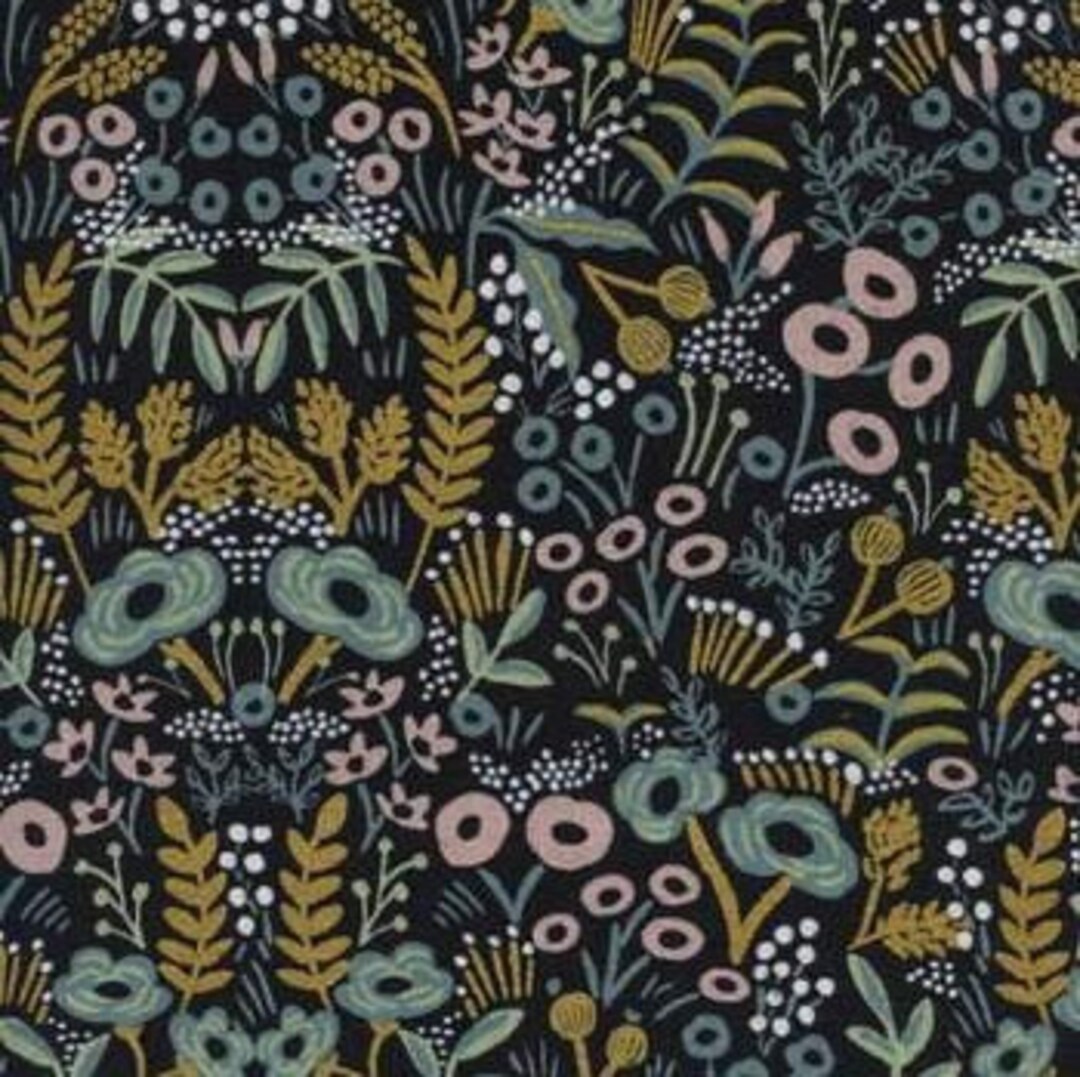 Canvas Fabric Cotton Steel Menagerie Tapestry Midnight Canvas Metallic