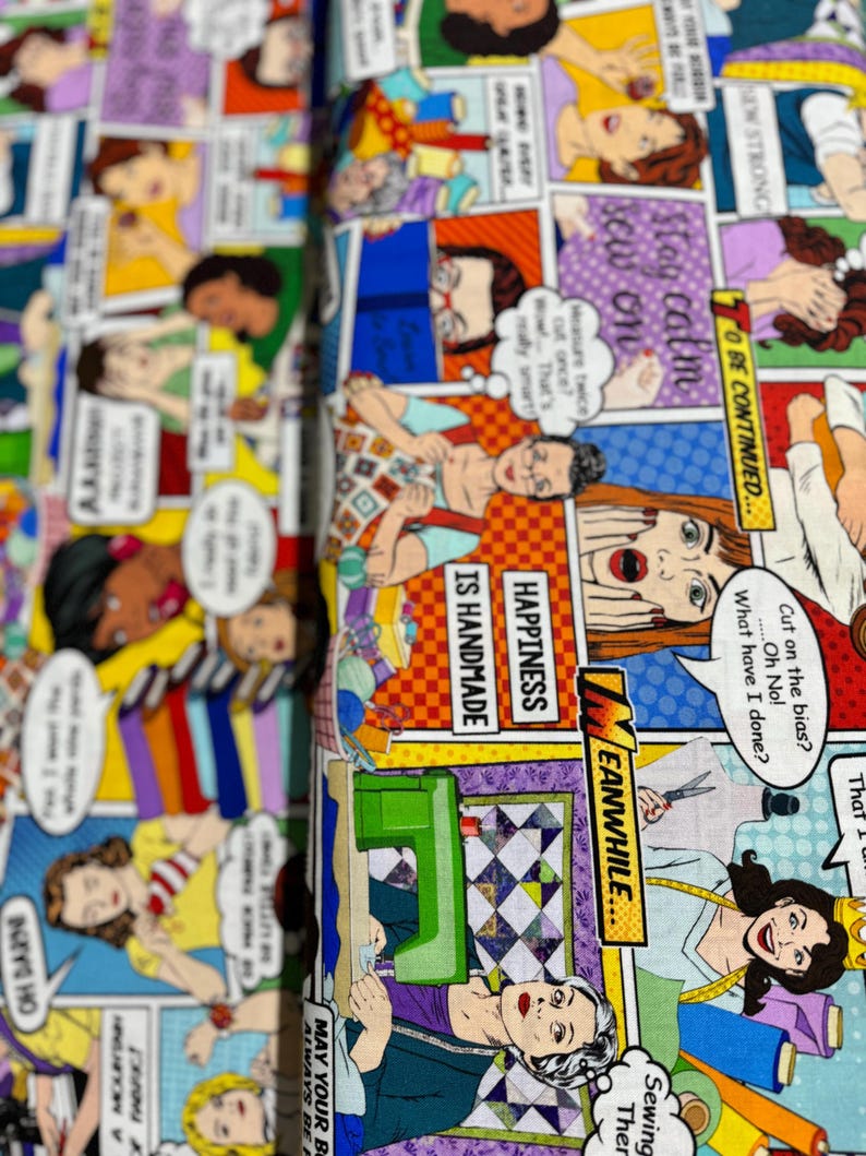 Sewing Room - Sewing Comic - Digital Print - Cotton Fabric - Etsy