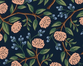 Wildwood Peonies Blue Canvas Fabric by Rifle Paper Co. (43"/44")