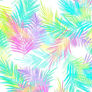 Tropical Breeze - Island Palm Leaves - White Fabric by Kanvas Studio - Cotton Fabric