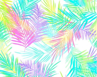 Tropical Breeze - Island Palm Leaves - Biała tkanina Kanvas Studio - Tkanina bawełniana