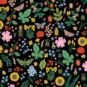 Curio - Black Metallic Fabric by Rifle Paper Co. - Metallic - Cotton Fabric