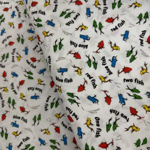 A Little Dr. Seuss - Fish on White Fabric by Dr Seuss Enterprises - Cotton Fabric