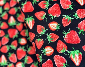 Strawberry Fields Black Cotton Fabric - Kanvas Studio