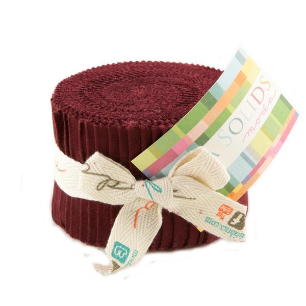 Moda Fabrics - Bella Solids Burgundy Junior Jelly Roll - 20, 2.5" x 42" Strips of same color solid fabric