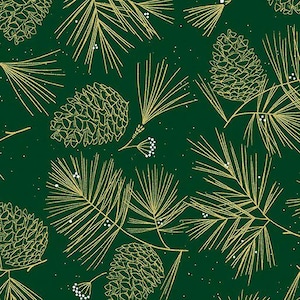 Holiday Sparkle - Sparkling Pines Green - Metallic - Cotton Fabric