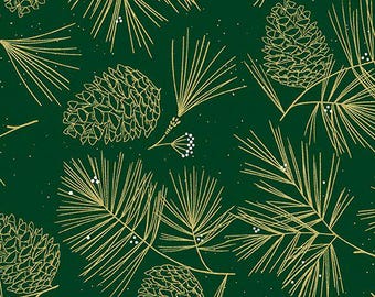 Holiday Sparkle - Sparkling Pines Green - Metallic - Cotton Fabric