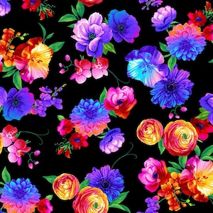 Timeless Treasures - Butterfly Magic - Bright Florals Fabric by Chong-a Hwang - Cotton Fabric