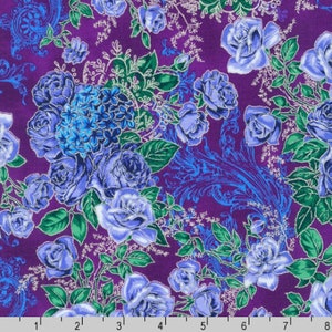 Mystic Moon - Floral Midnight Purple Silver Metallic Fabric by Studio RK - Cotton Fabric