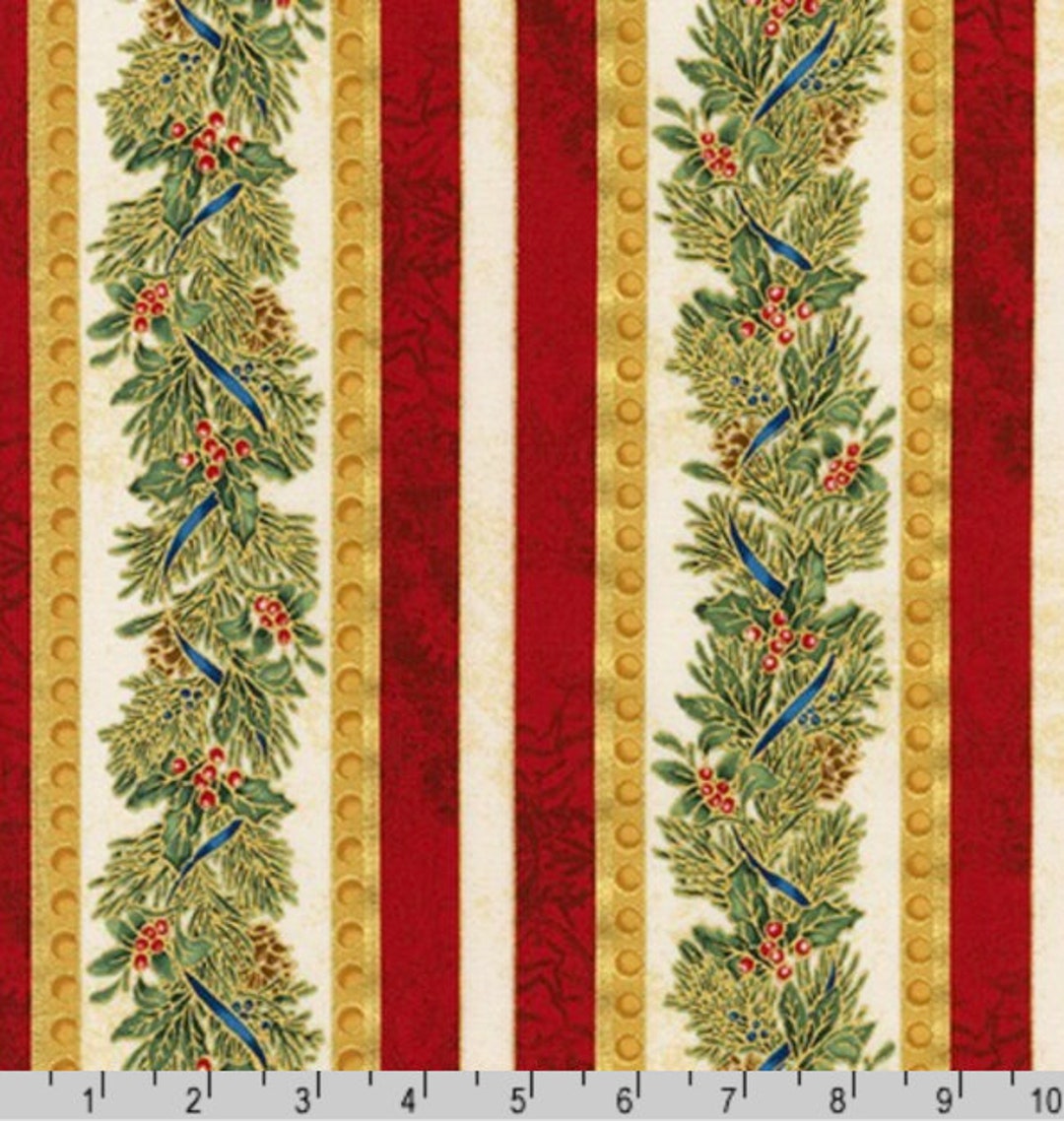 Robert Kaufman Winter's Grandeur 8 Holiday Gold Metallic Pine Branch