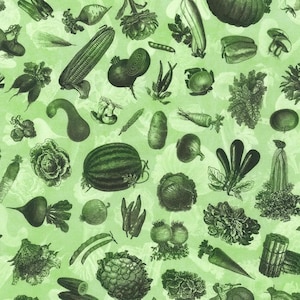 Vintage Farm Life - Vegetables Green - Cotton Fabric