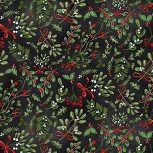 Timeless Treasures - Peace, Joy & love - Mistletoe and Berries Fabric by Gail Cadden - Digital Print - Cotton Fabric