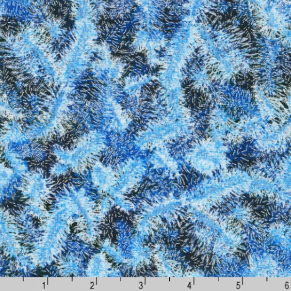 Robert Kaufman - Holiday Flourish-Snow flower - Foliage Blue Silver Fabric - Metallic Cotton Fabric