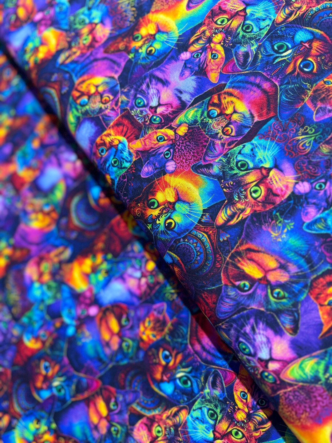 Wildcat - Packed Rainbow Cats Fabric by Chong-a Hwang - Digital Print ...