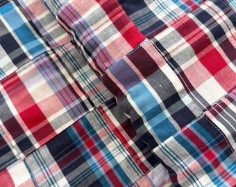 Tissu patchwork américain Nantucket - Carreaux en madras rouge blanc bleu - coton teint en fil - courtepointe et vêtements - tissus d&#39;été