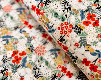 Rifle Paper Co. Meadow Canvas Fabric: Flax Multi Unbleached Metallic