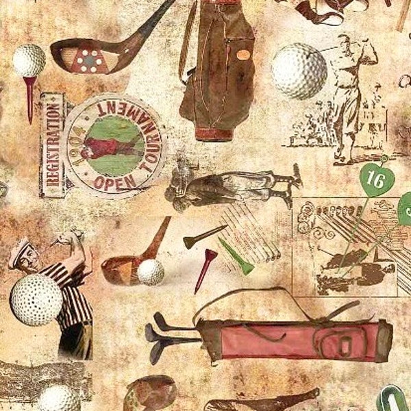 Timeless Treasures - Tee Time - Golf Fabric by Gail Cadden - Cotton Fabric