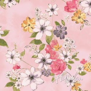 Painted Petals - Blush/Gold Metallic Accent - Metallic - Cotton Fabric