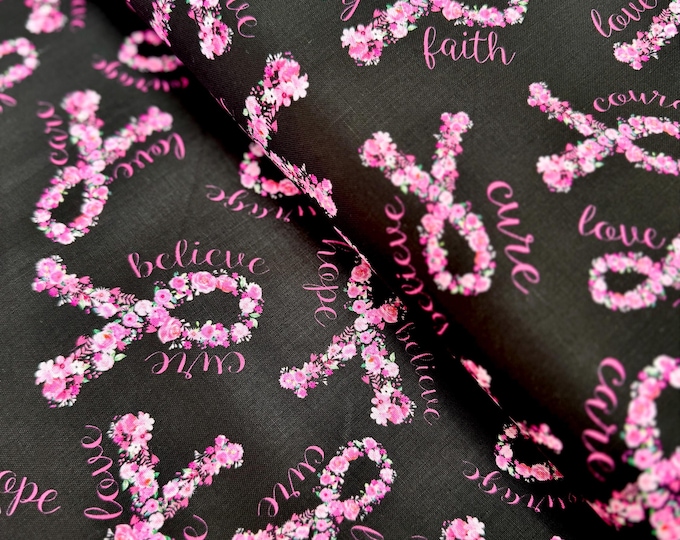 Pink Ribbon Floral Fabric by Gail Cadden - Digital Print - Cotton ...