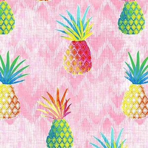 Summer Vibes - Colorful Pineapples on Pink - Cotton Fabric