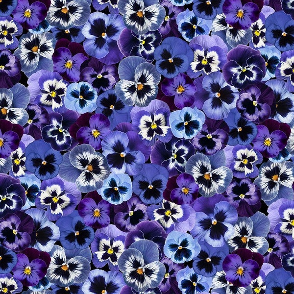 Timeless Treasures - Pansy Paradise - Packed Pansy Fabric by Gail Cadden - Digital Print - Cotton Fabric