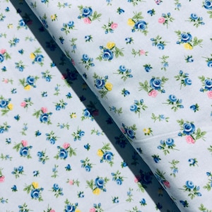 Tossed Tiny Rose Blue Fabric - Digital Print - Cotton Fabric