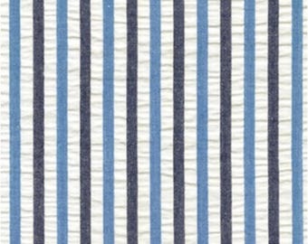 Randigt denimblått seersuckertyg - 102 cm brett bomullstyg