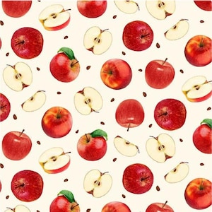 Orchard Valley - Apples and Slices Cream Fabric - Digital Print - Cotton Fabric