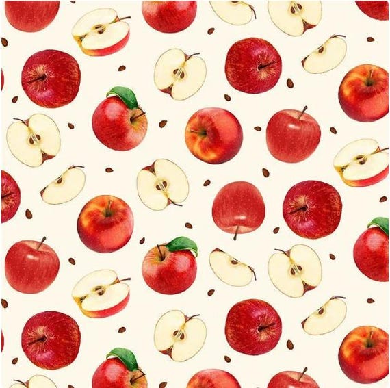 Orchard Valley - Apples and Slices Cream Fabric - Digital Print - Cotton Fabric
