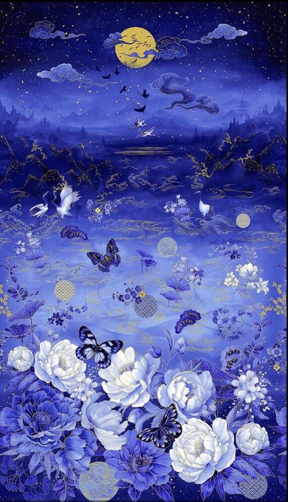 『 In the moonlight 』原画B3size Asian Moonlight Panel by Chong-a Hwang for Timeless Treasures - Etsy