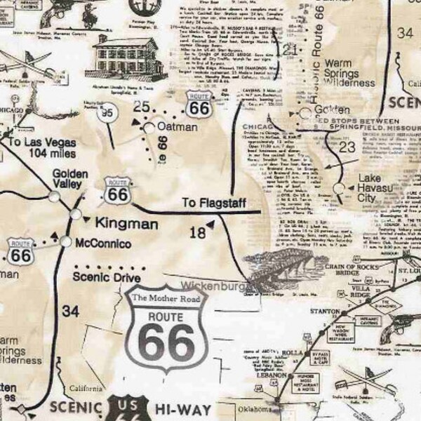 Timeless Treasures - Route 66 - Carte de la Route 66 - Tissu en coton