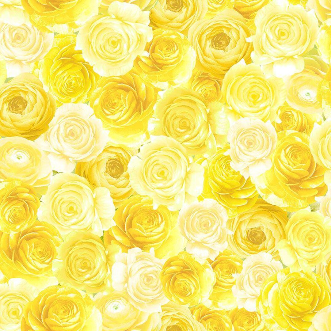 Lemon Bouquet - Packed Yellow Roses Fabric - Digital Print - Cotton ...