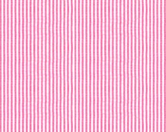 Seersucker Stripe Hot Pink Fabric - Width 56" - Cotton & Polyester Blend