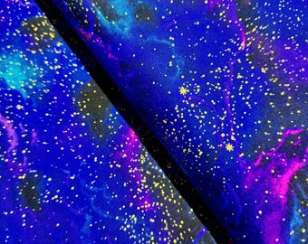Cosmos Galaxy Metallic Cotton Fabric: Cosmic Sky Print