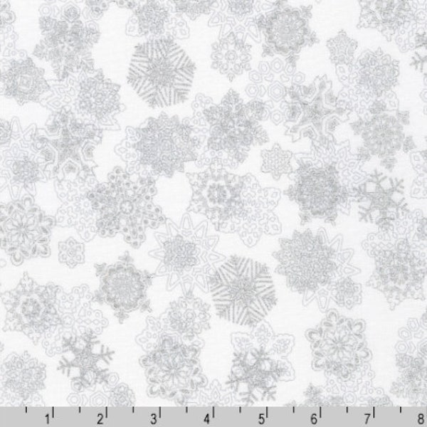 Robert Kaufman - Holiday Flourish-Snow flower - Snowflakes Ice Silver Fabric - Metallic Cotton Fabric